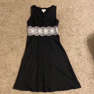 Ann Taylor Loft petites, size 4 petite, black dress with lace design.